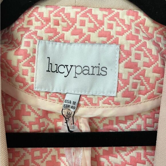 NWT LUCY PARIS Long Sleeve Patterned Peplum Blazer Pink White Women’s Size Med - Picture 4 of 7